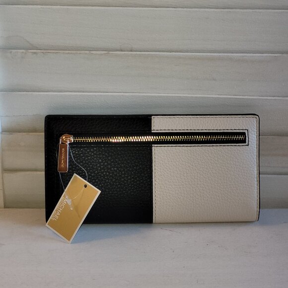 $108 NWT Michael Kors Large Black/White Leather Wallet - Picture 4 of 6